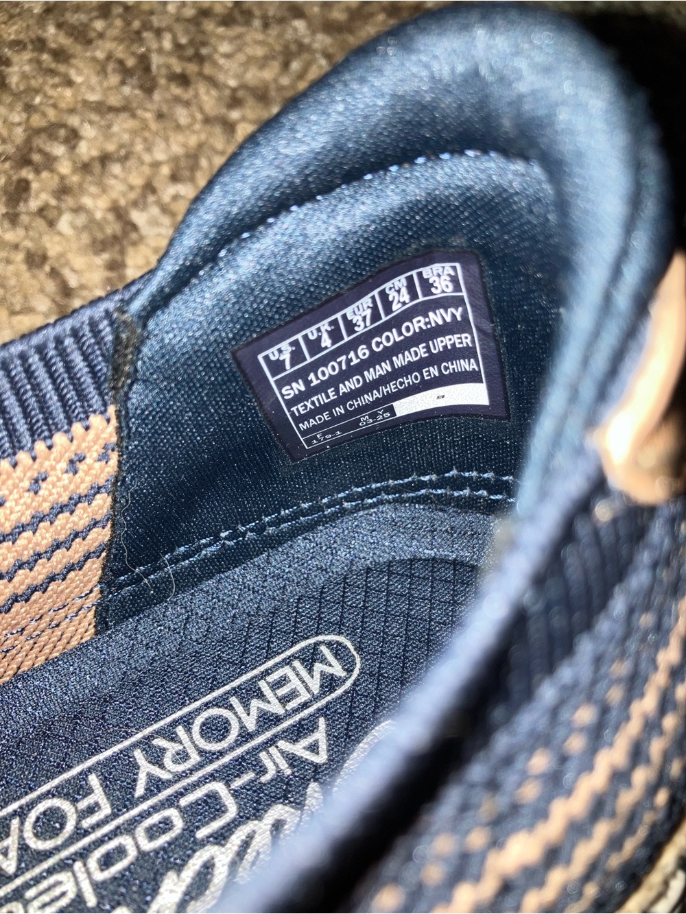 Skechers Navy and Tan Knit Lace-Up Sneakers Size 7 - Picture 7 of 8
